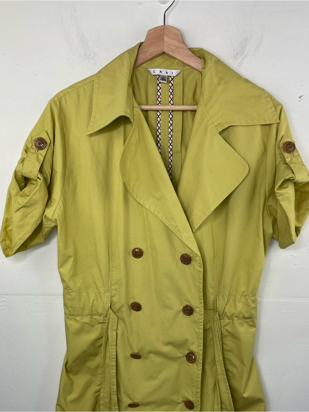 Cabi Loaquat Safari Trench Coat Dress Pockets Yellow Green Size Large Cotton - Picture 4 of 15